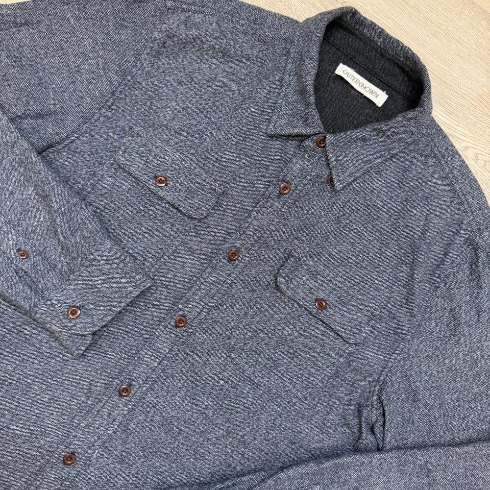 Outerknown Blanket Shirt Mens L Blue Organic Cotton Heavyweight Flannel